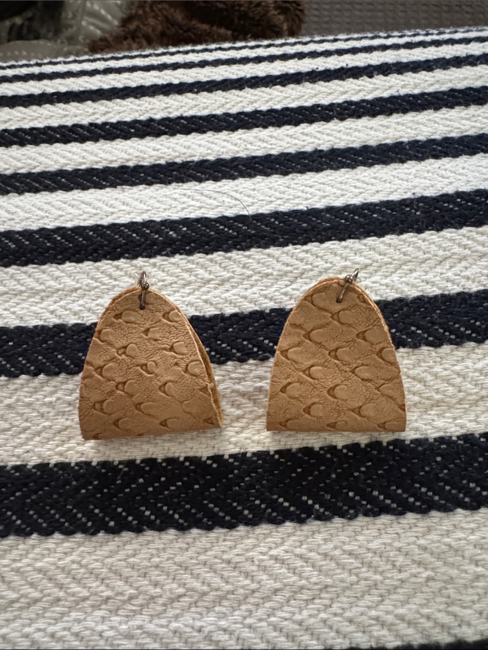 Tan Textured Arch Leather Earrings - Lightweight Everyday Style